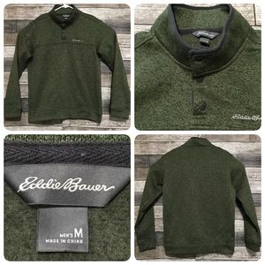 Eddie Bauer Fleece Pullover Men’s M Olive Green Snap Button.